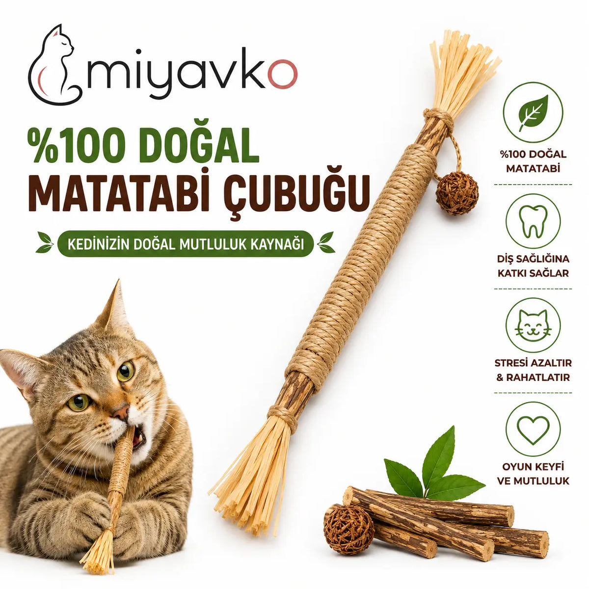 Miyavko™ Doğal Matatabi Çiğneme Çubuğu Miyavko